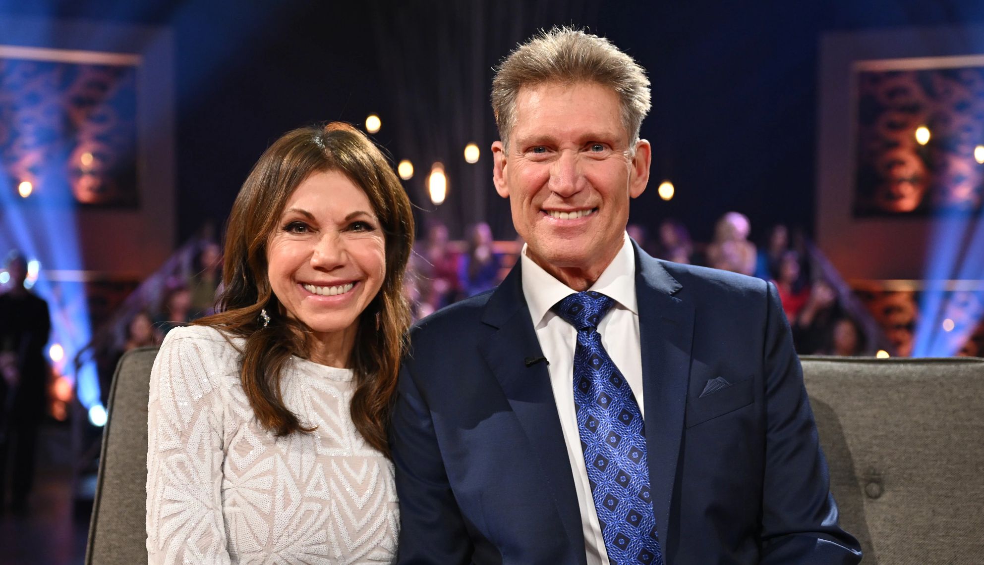 The Golden Bachelor couple The Golden Bachelor couple Theresa Nist and Gerry Turner smiling