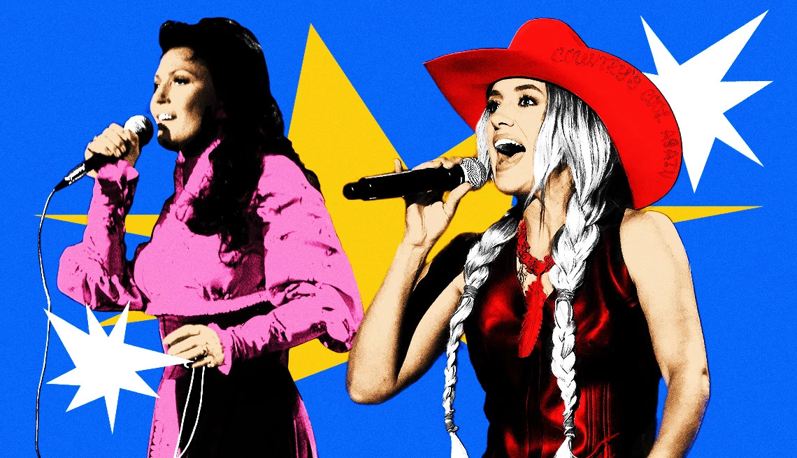 a collage of images of loretta lynn and lainey wilson