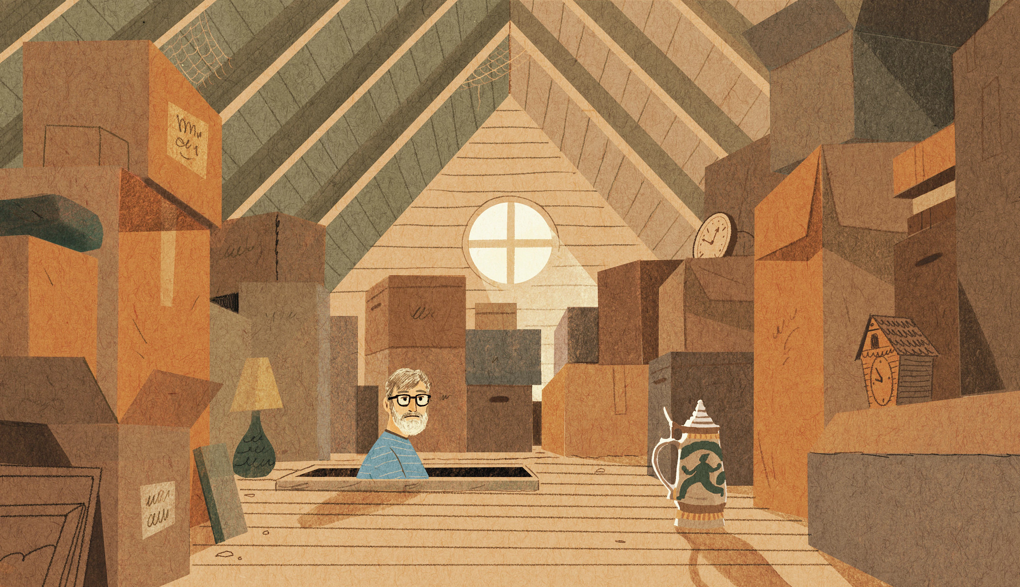 Writer Eric Spitznagel sticks his head into a storage attic, confronting numerous boxes of stuff he must deal with