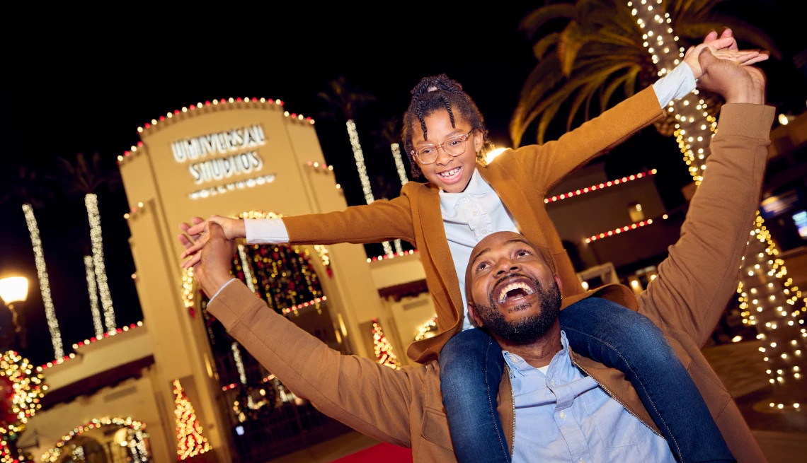 Father and daughter celebrating holidays at Universal Studios Hollywood
