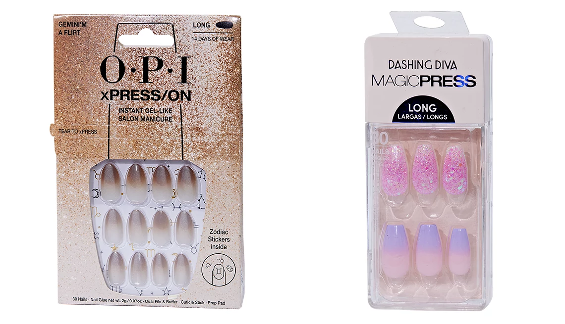 OPI xPress/On Big Zodiac Energy Press On Nails in Gemini’m A Flirt, Long; Dashing Diva Magic Press Long in Lilac Ice