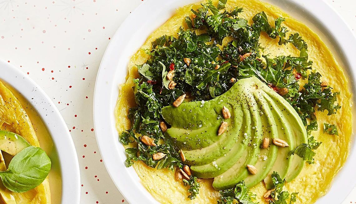 Avocado and kale omelet A close-up view of an avocado and kale omelet on a plate