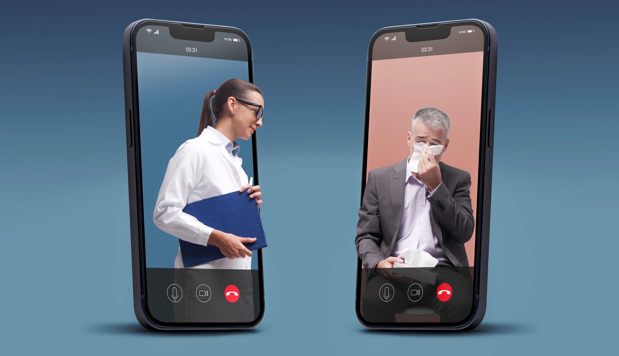 Online doctor taking care of a patient with cold and flu on video call, telemedicine concept