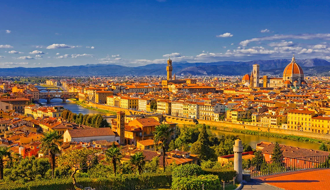 european city view with blue sky and mountains 