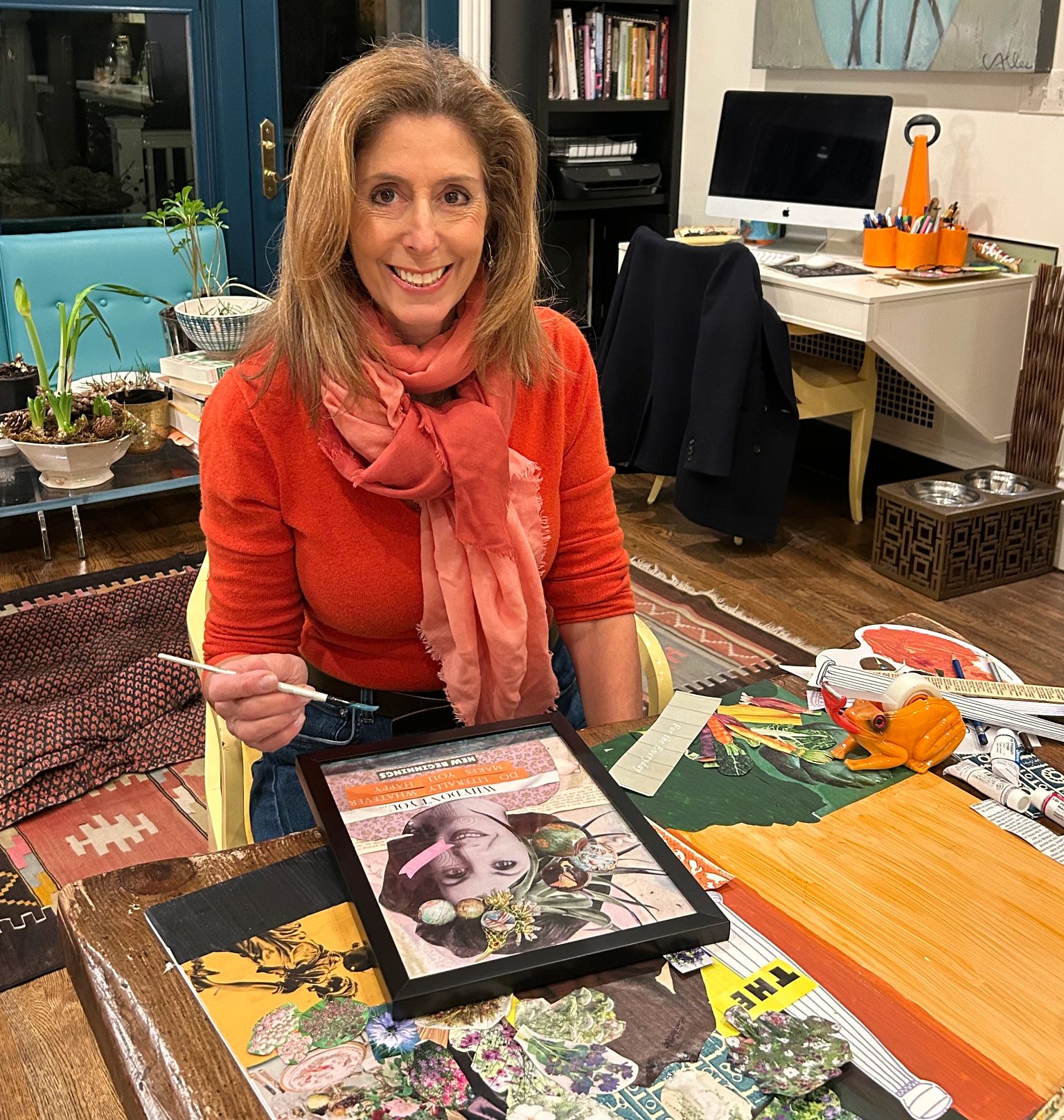 Her Manifestation Revelation Was Not What She Expected Melina Bellows works on her mixed-media collage artwork.