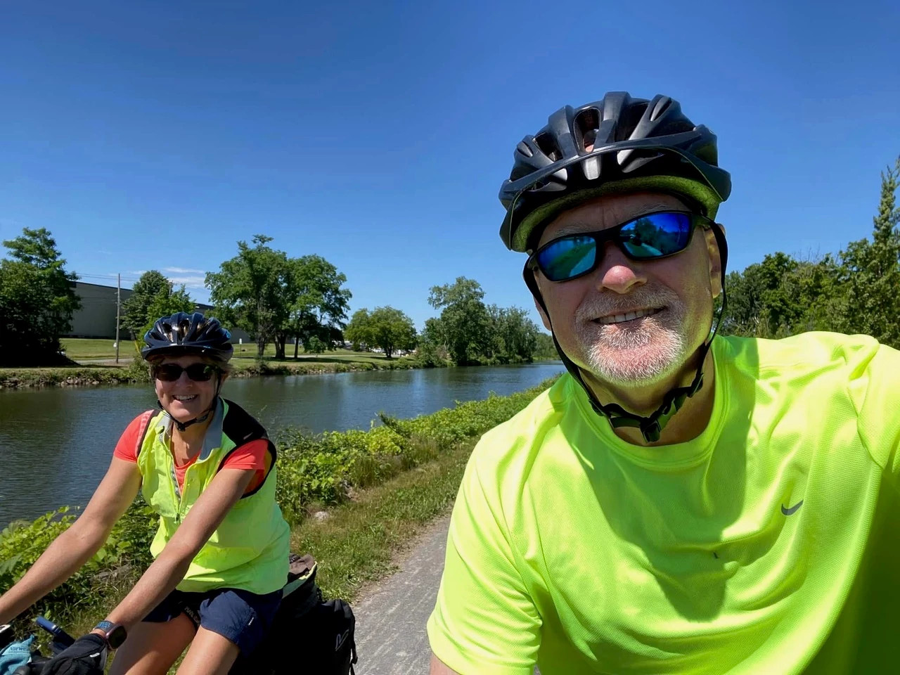 A photo shows Linda Artruc and her husband, Paul, on their bikes