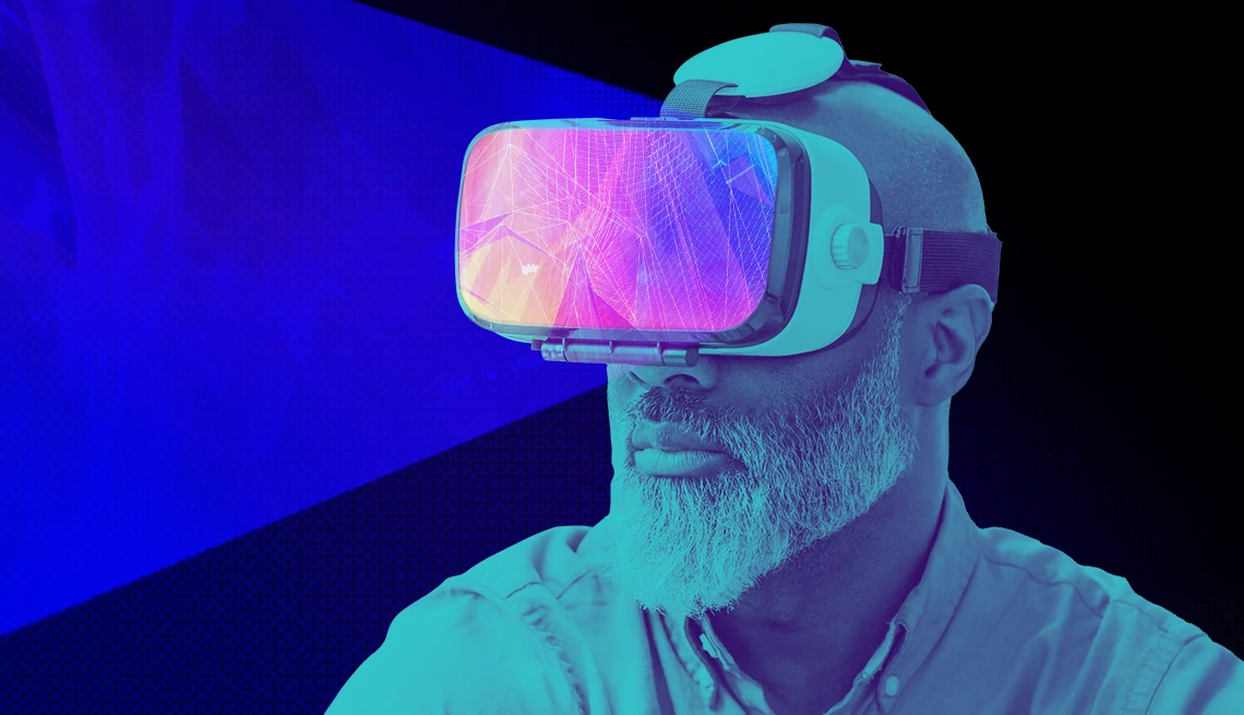 Hombre lleva puesto un visor de realidad virtual