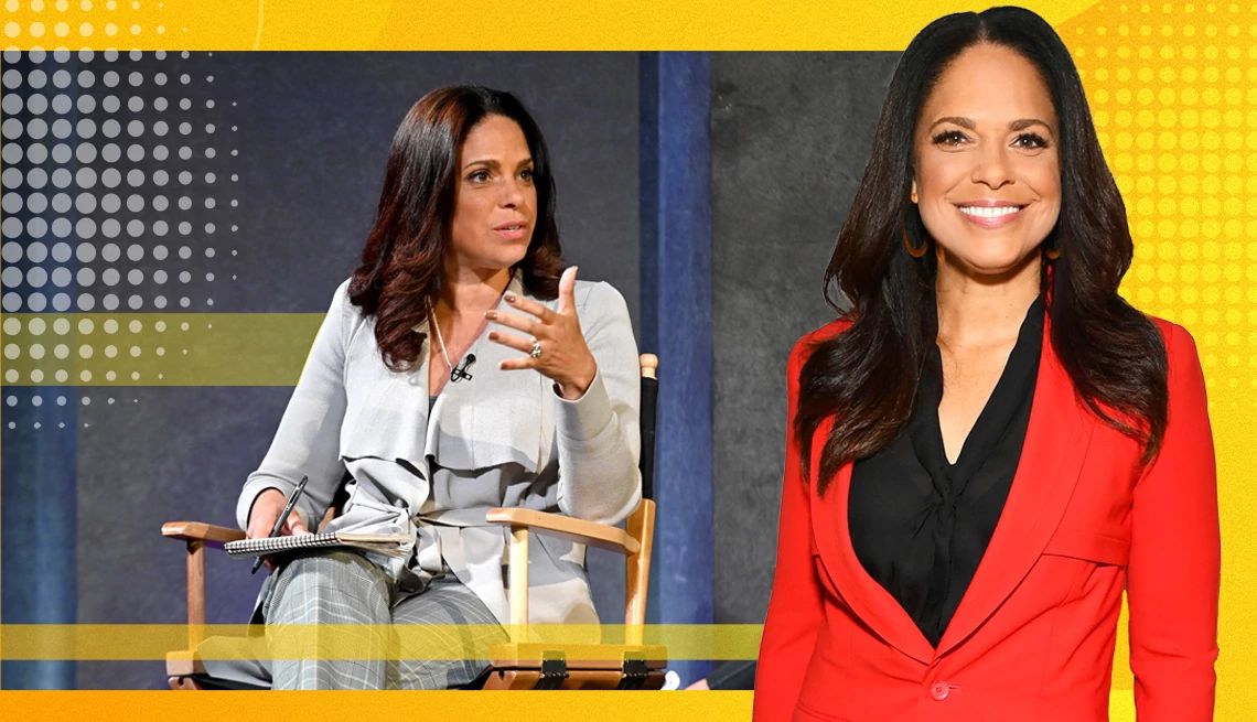Soledad O’Brien Journalist Soledad O’Brien sitting in a director's chair while holding a pen and notepad