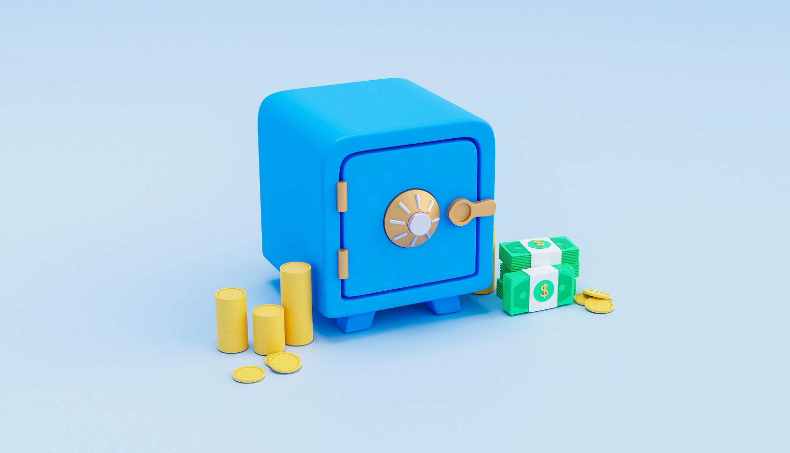 AARP Unveils Dementia Hub blue safe surrounded by stacks of money and coins
