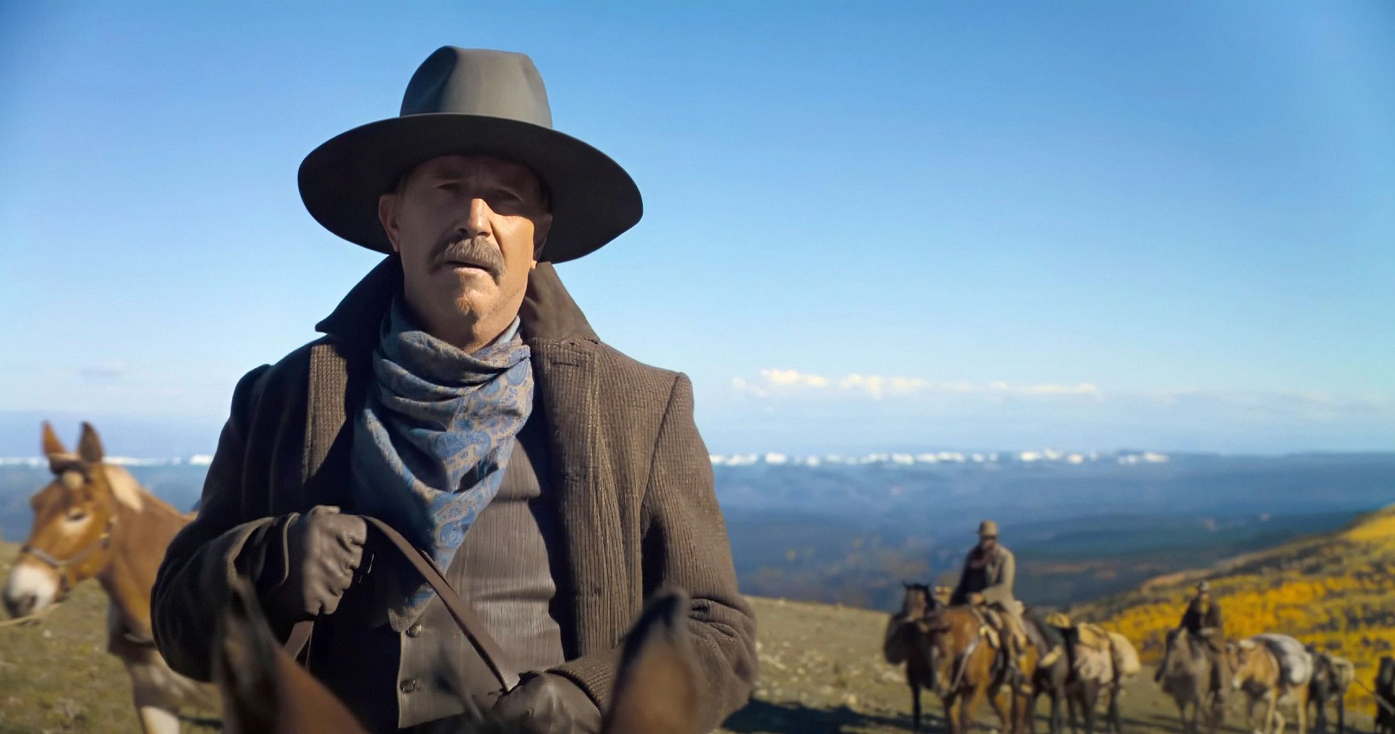 Kevin Costner 'Doesn't Think About' Retirement Kevin Costner wearing a western-style costume while riding on a horse
