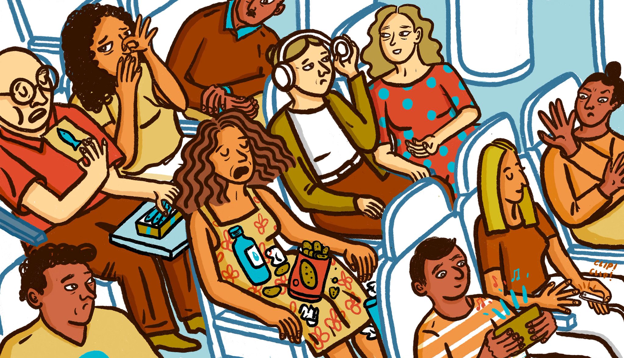 Air Travel Faux Paus an illustration of people on an airplane