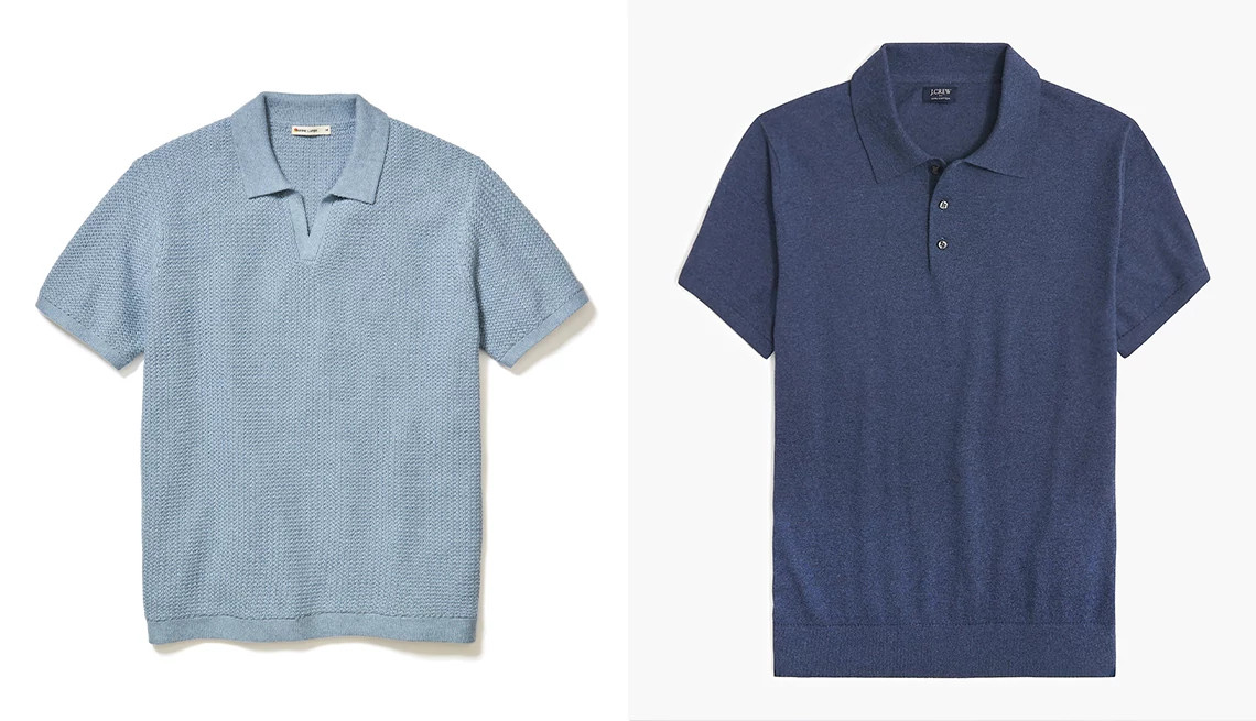 light blue and dark blue sweater polos
