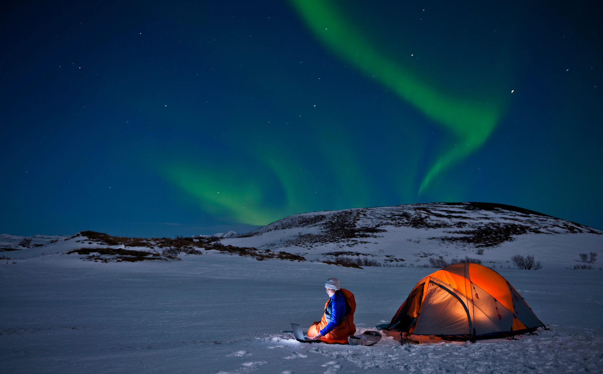 a person in a tent in Iceland
