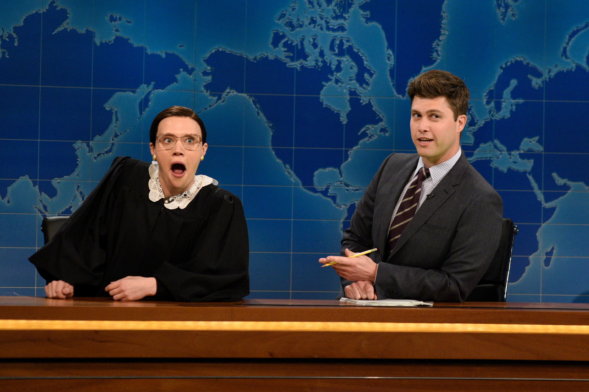 Kate McKinnon as Supreme Court Justice Ruth Bader Ginsberg during a Weekend Update sketch on Saturday Night Live