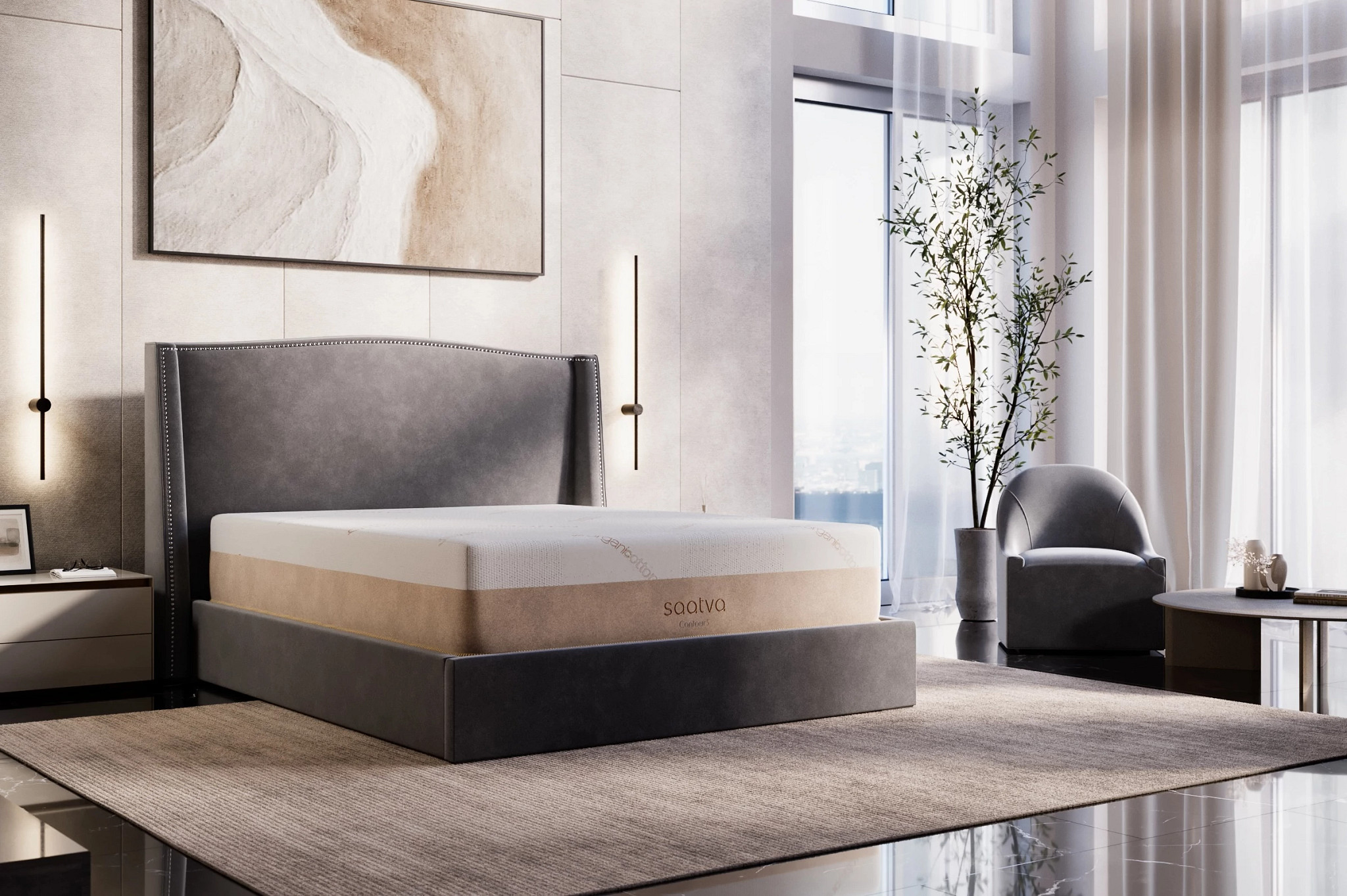 Saatva Contour5 on display in a modern bedroom