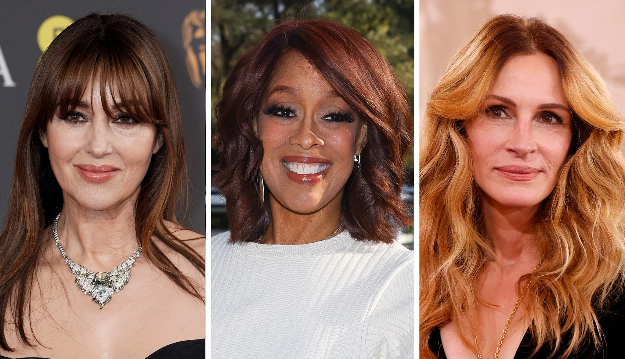 a collage with photos of Monica Bellucci, Gayle King and Julia Roberts