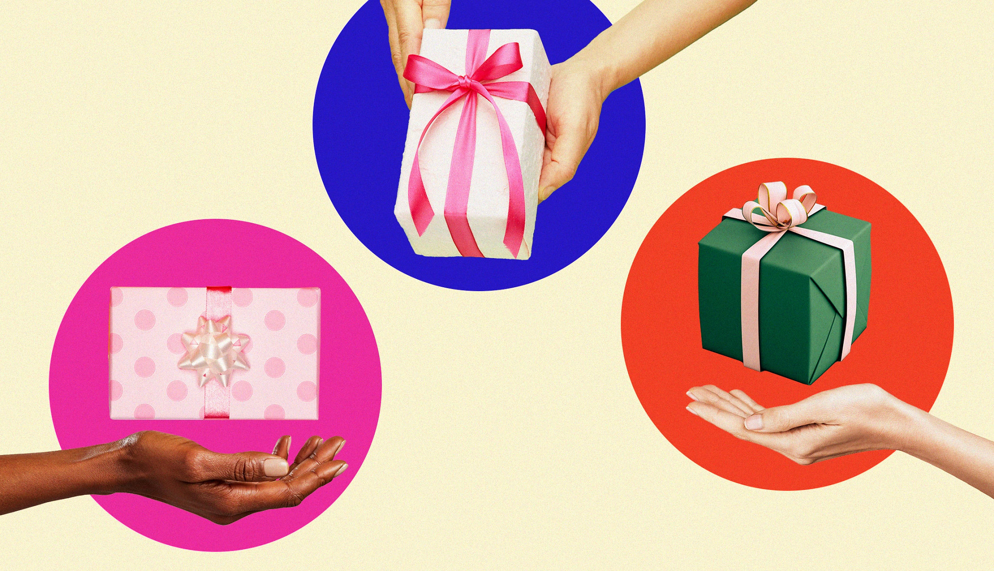 photo collage of 3 hands holding gifts, mother's day gift recommendations