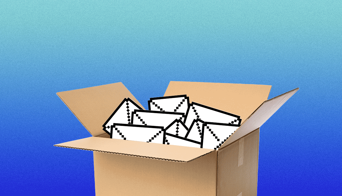 a gif of an email icon dropping into a box of other messages