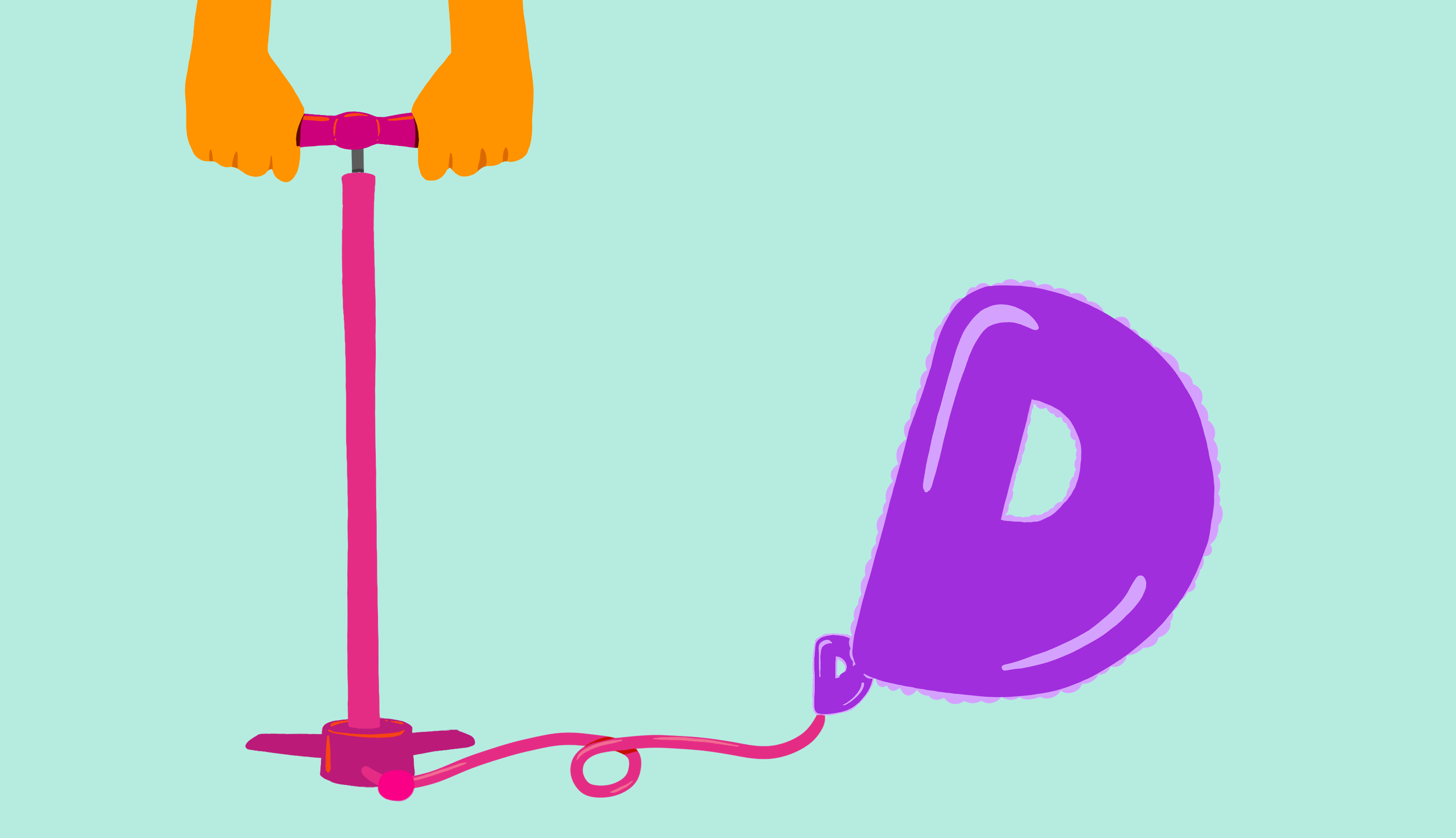 gif illustration of hands using air pump to inflate letter D balloon