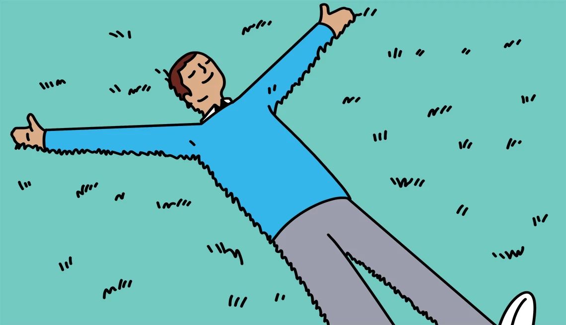 Ways to manage your stress Illustration of man lying outside in grass