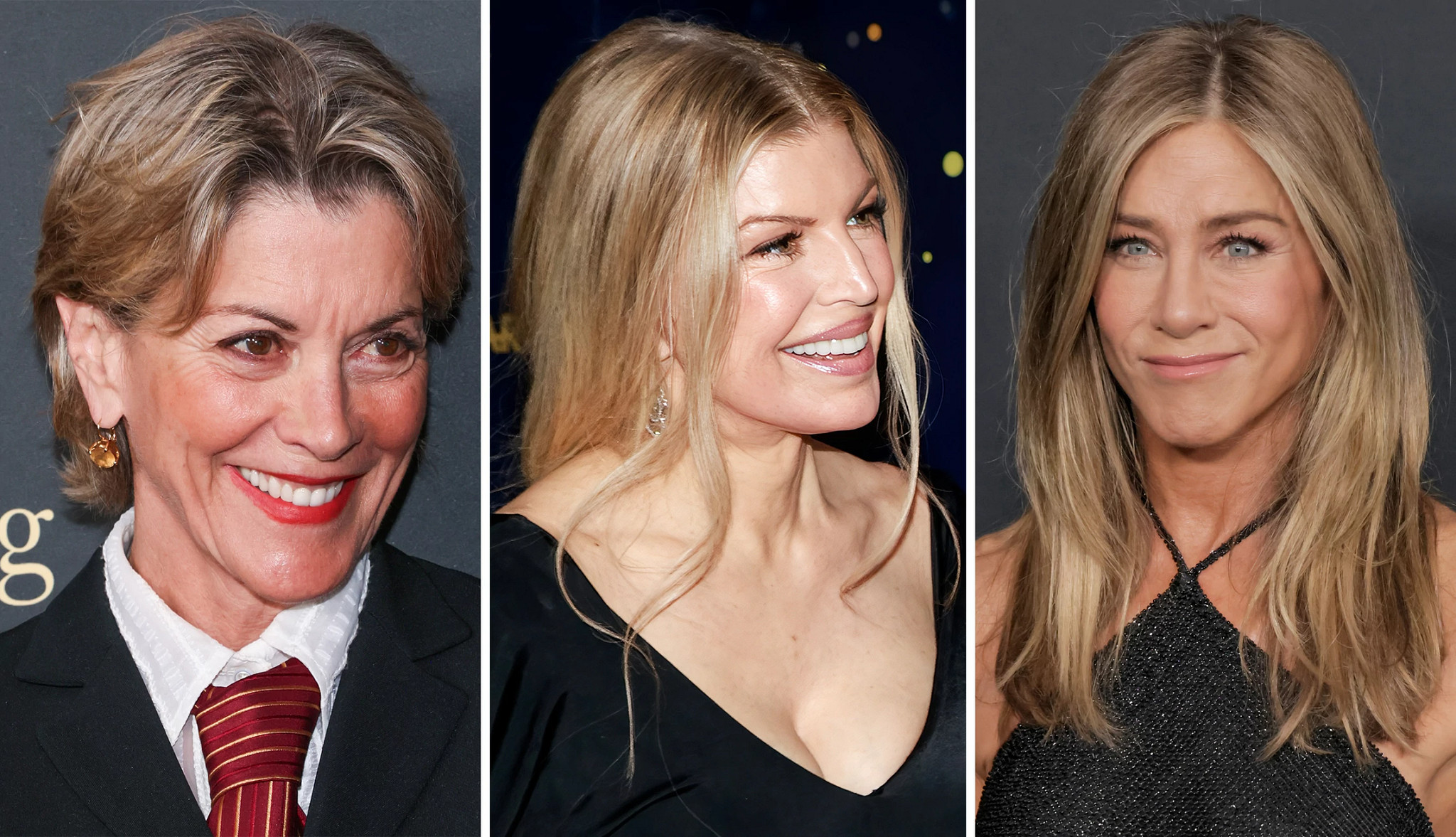 a collage with photos of wendie malick, fergie and jennifer aniston
