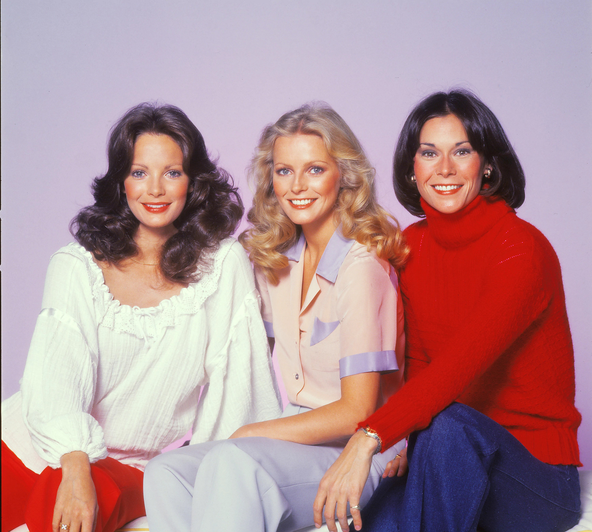 jaclyn smith, cheryl ladd and kate jackson posing together for a portrait in 1978