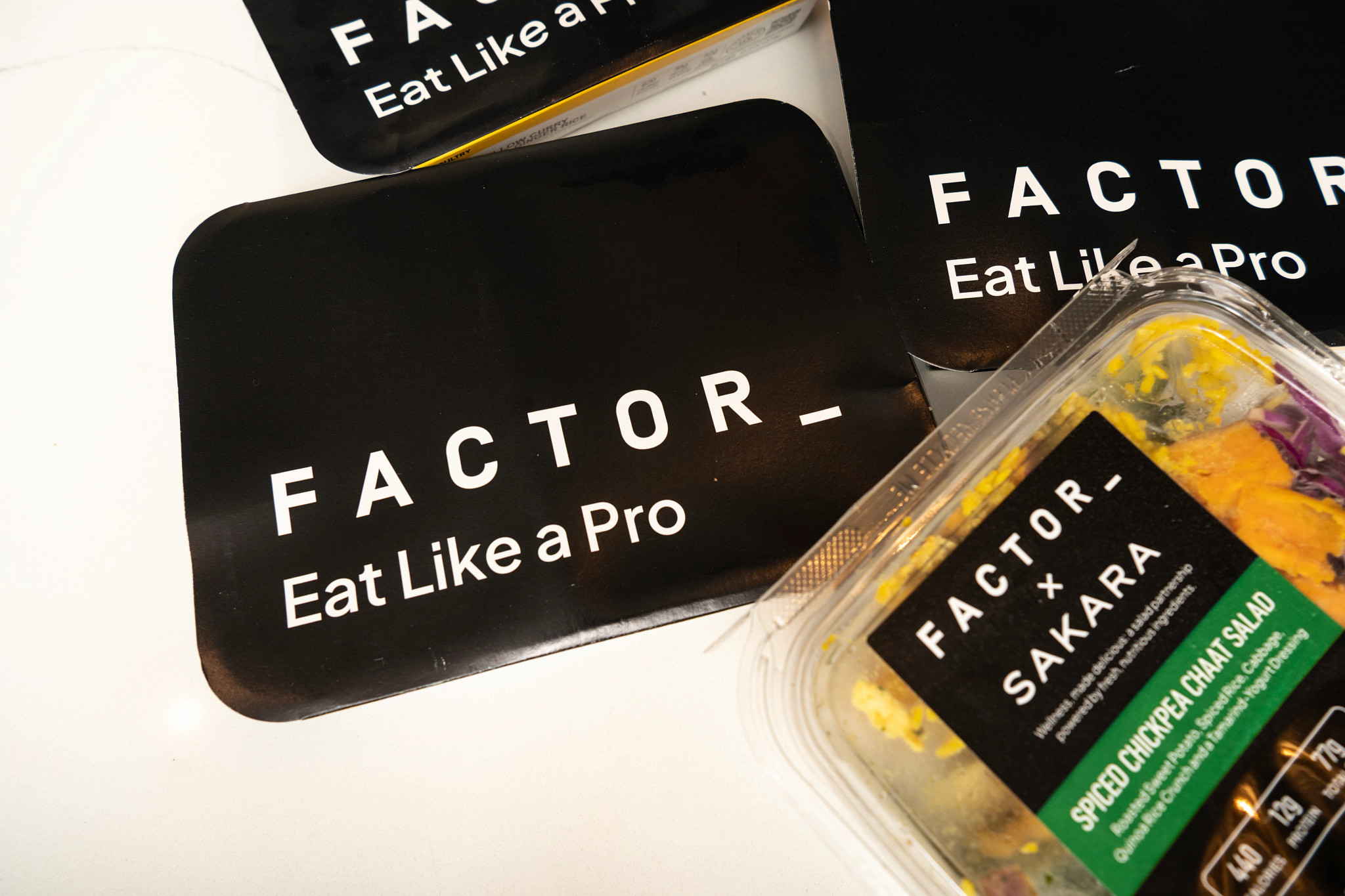 Factor prepared meals on a counter