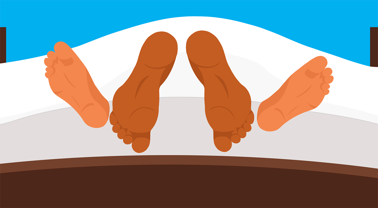 gif illustration of couples feet at edge of bed posing in different positions