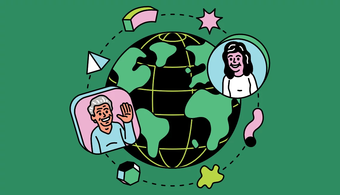 un globo terráqueo verde con íconos flotando a su alrededor
