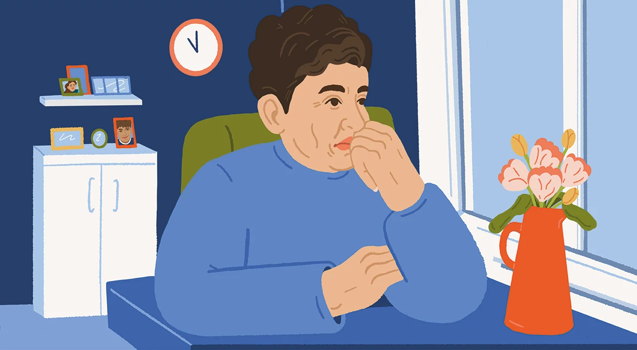 illustration of woman sitting at desk looking lonely