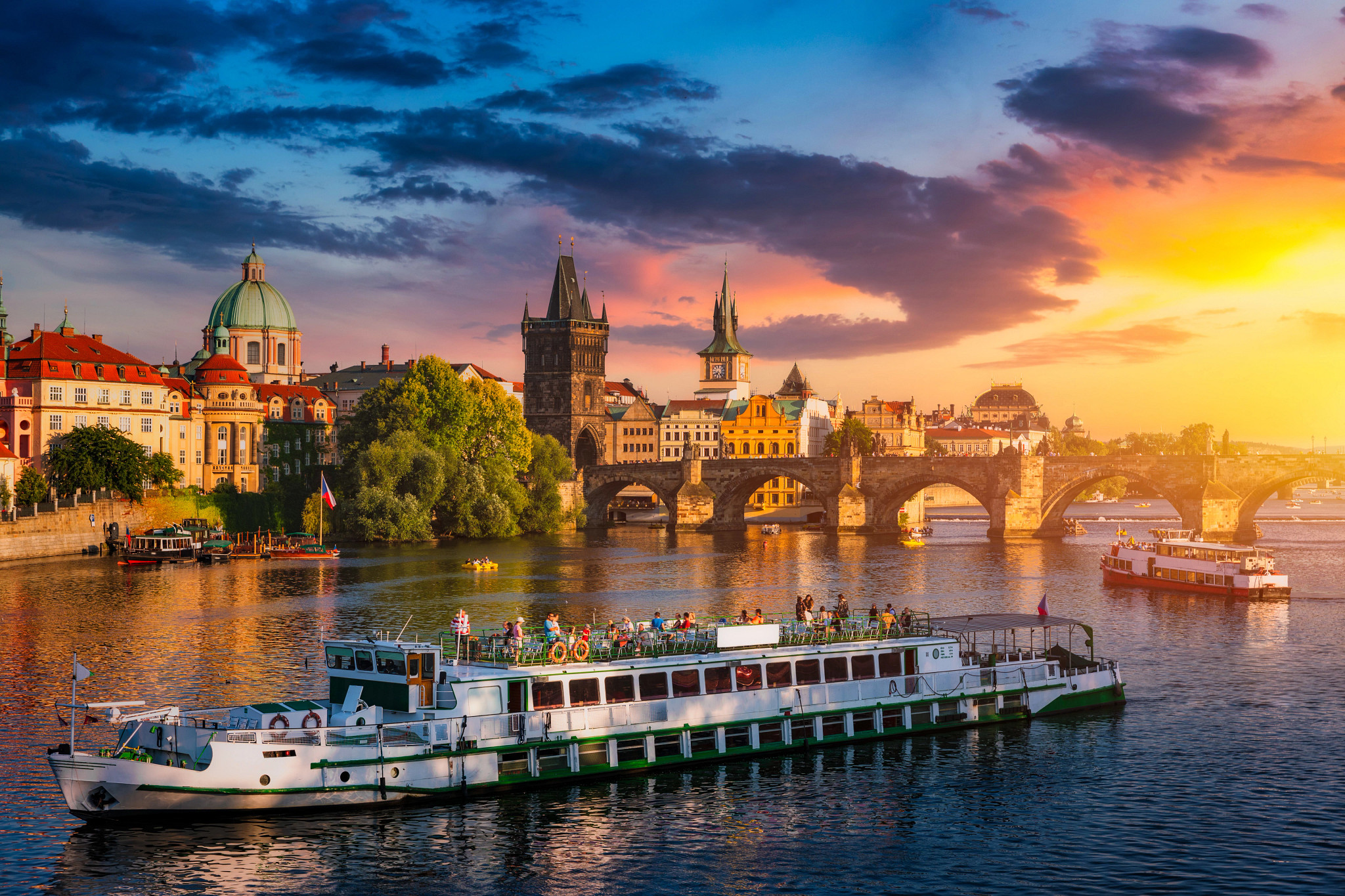 people on a cruise boat in a river in the Czech Republic