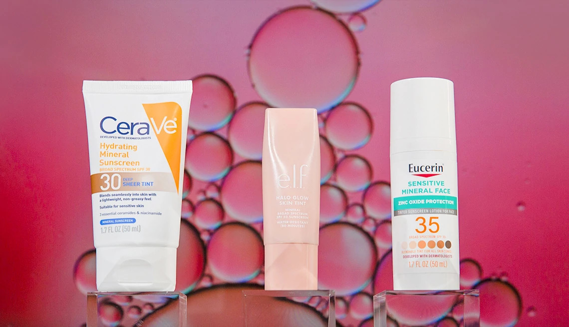 a collage with sunscreen products