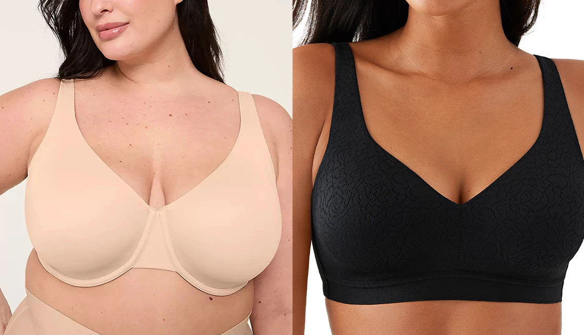 a collage with two different bras