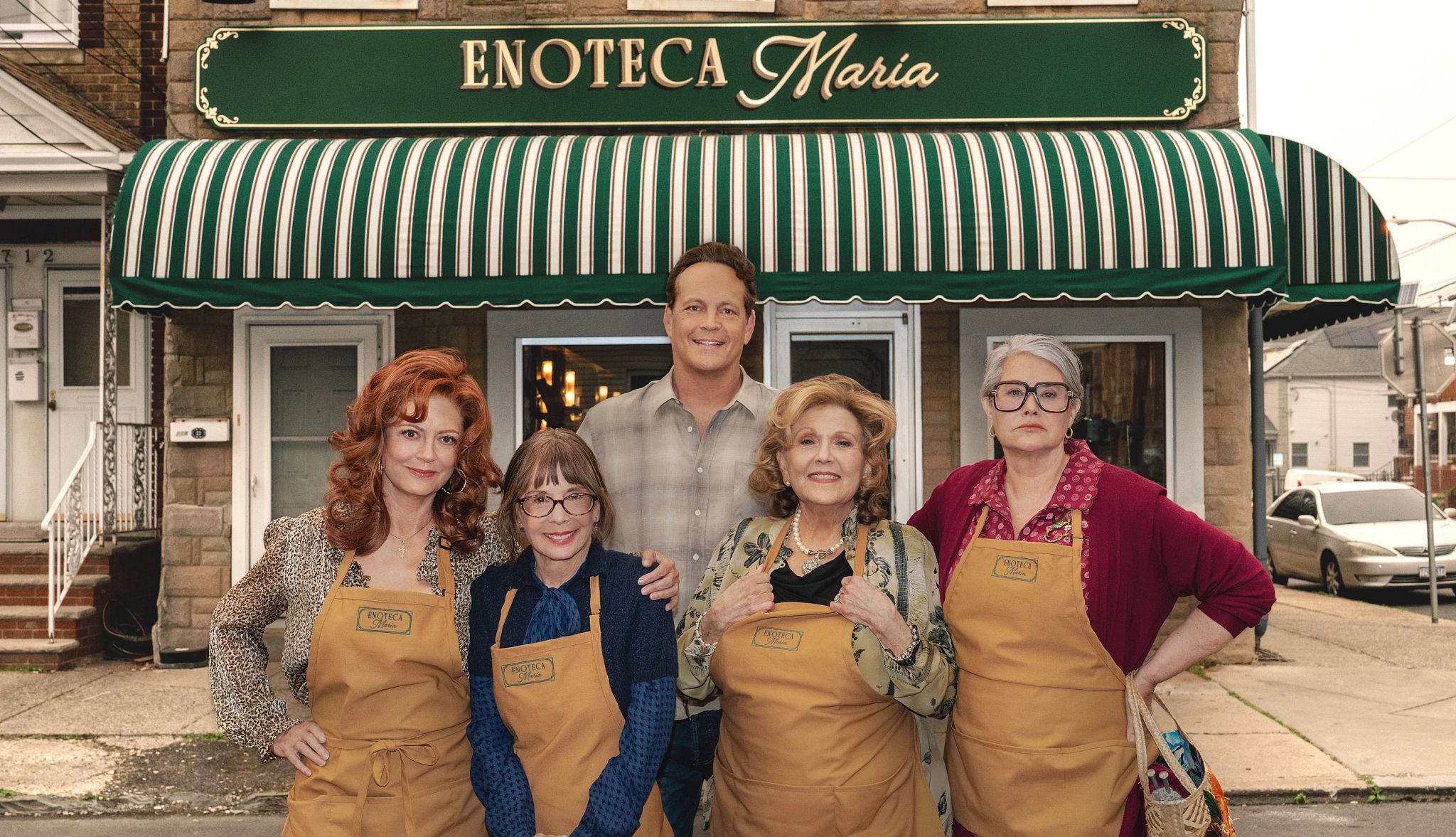 'Nonnas' stars Stars of the Nexflix comedy ‘Nonnas’ are pictured in front of the Enoteca Maria restaurant