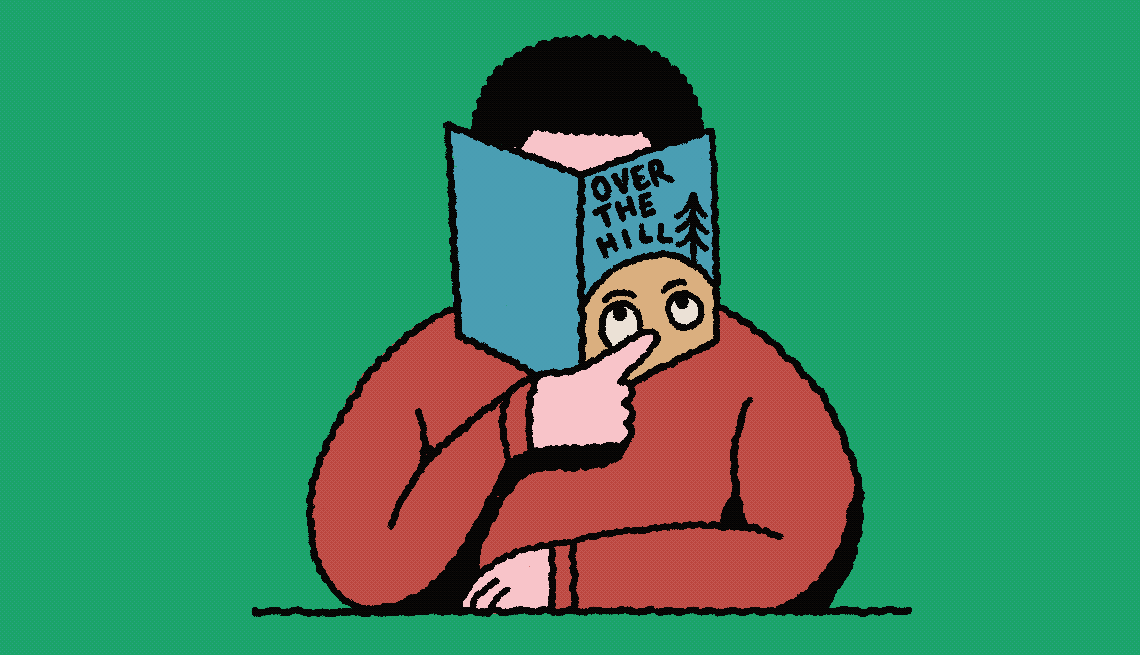 Are ageist birthday cards too snarky? gif of a man frowning while reading an over the hill birthday card