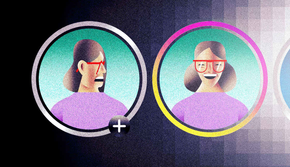 two circles show profile pictures of the same person, even though they represent two different accounts