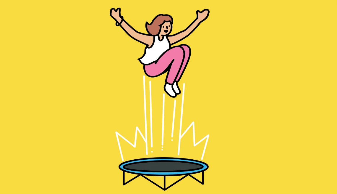 Illustration of woman jumping on a mini trampoline