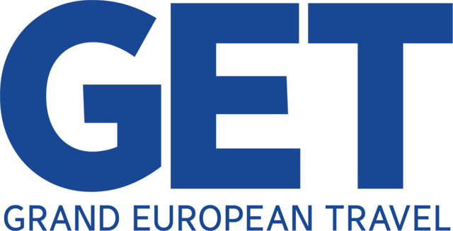 Grand European Travel logo in navy blue letters