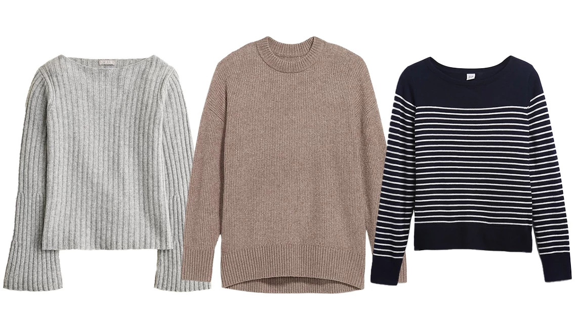 a collage with three different oversized sweaters