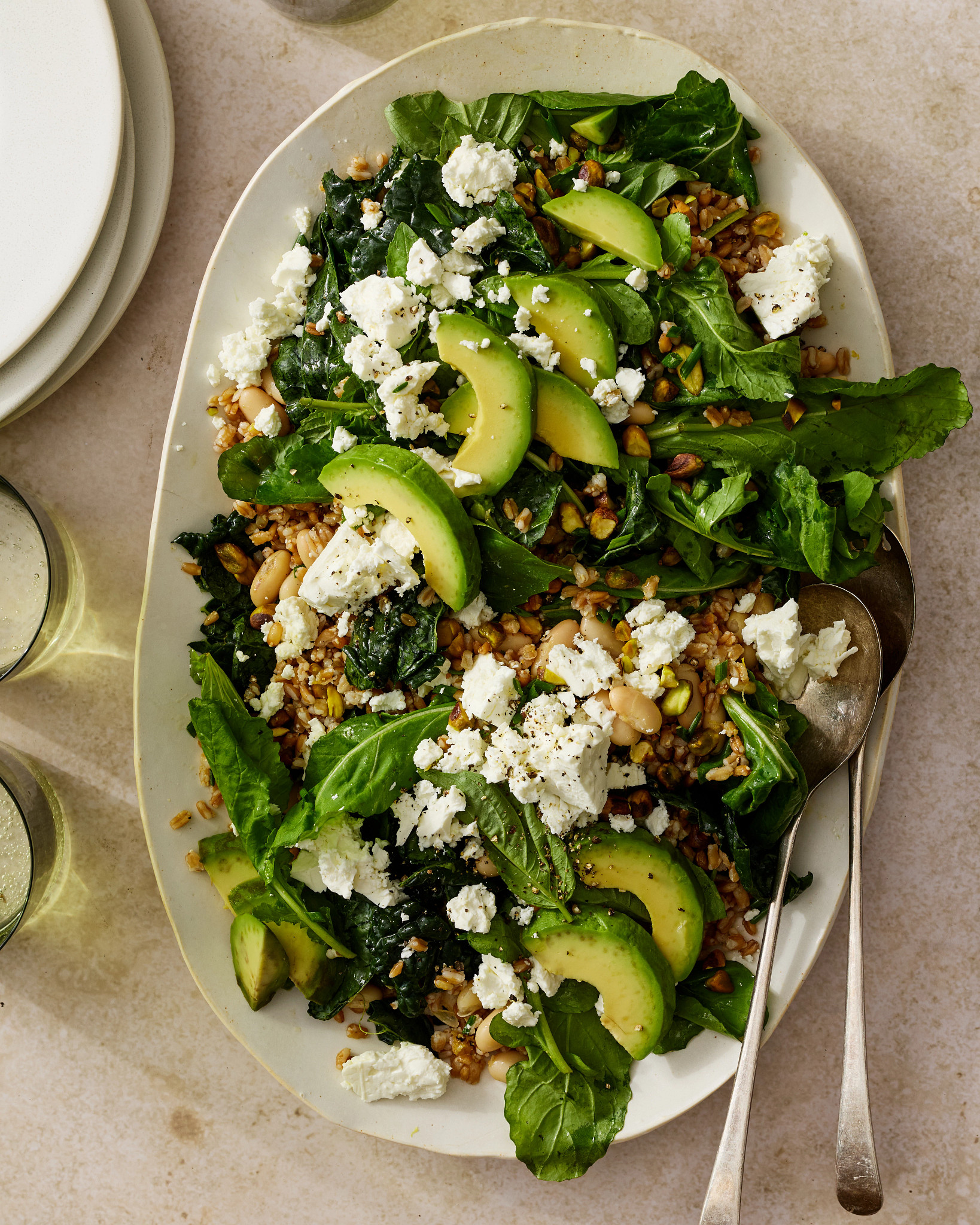 A lemony Farro Salad With Cannellini Beans is shown in a photo