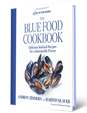 The Blue Food Cookbook is shown in a photo