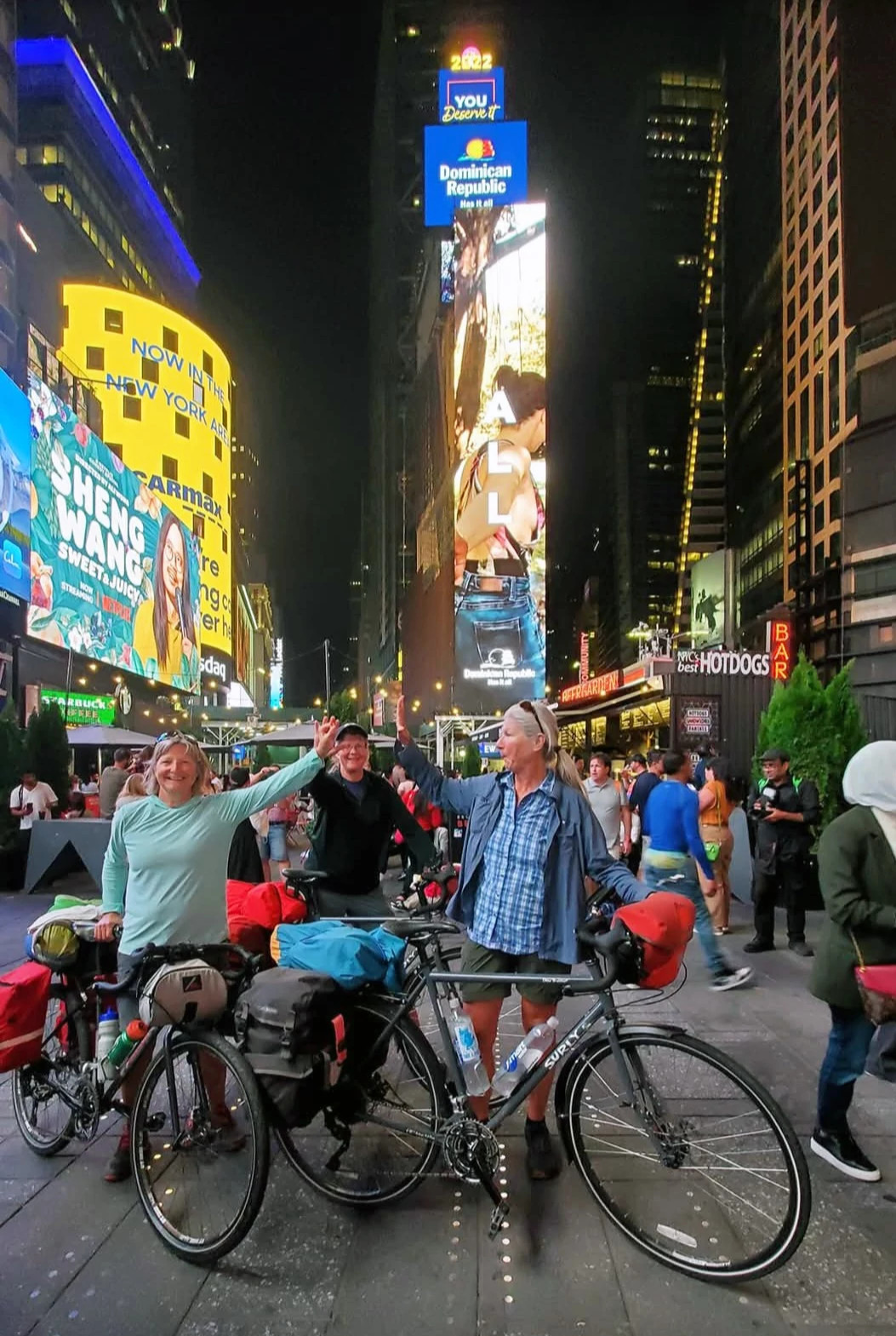 Kristy Burns and Annette Demel visiting New York City’s Times Square in September 2022, with friend Susie