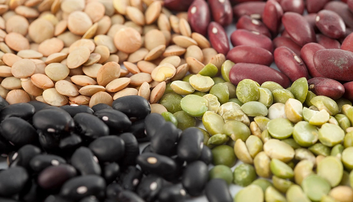 A close-up view of different types of beans