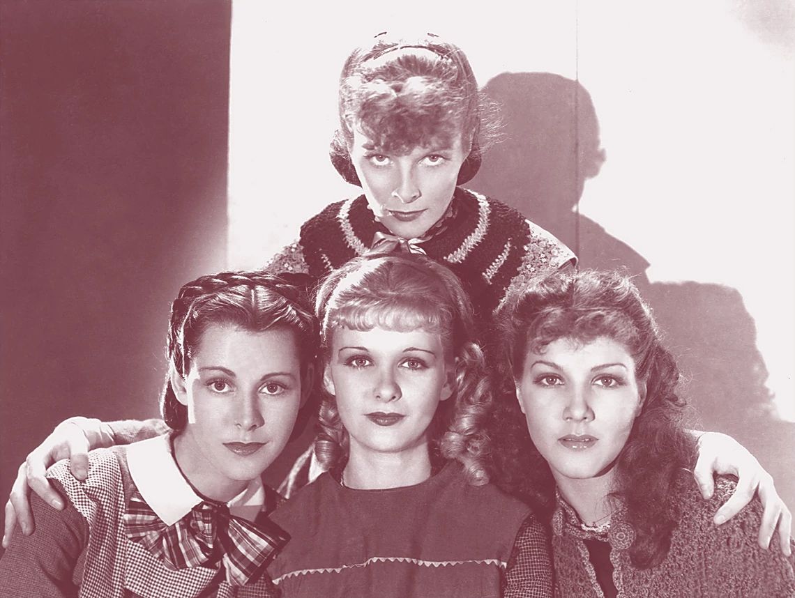 Frances Dee, Joan Bennett, Katharine Hepburn and Jean Parker in the film Little Women