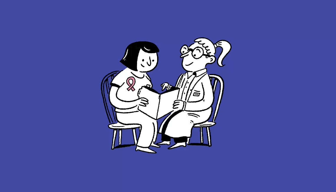 illustration of breast cancer survivor with doctor