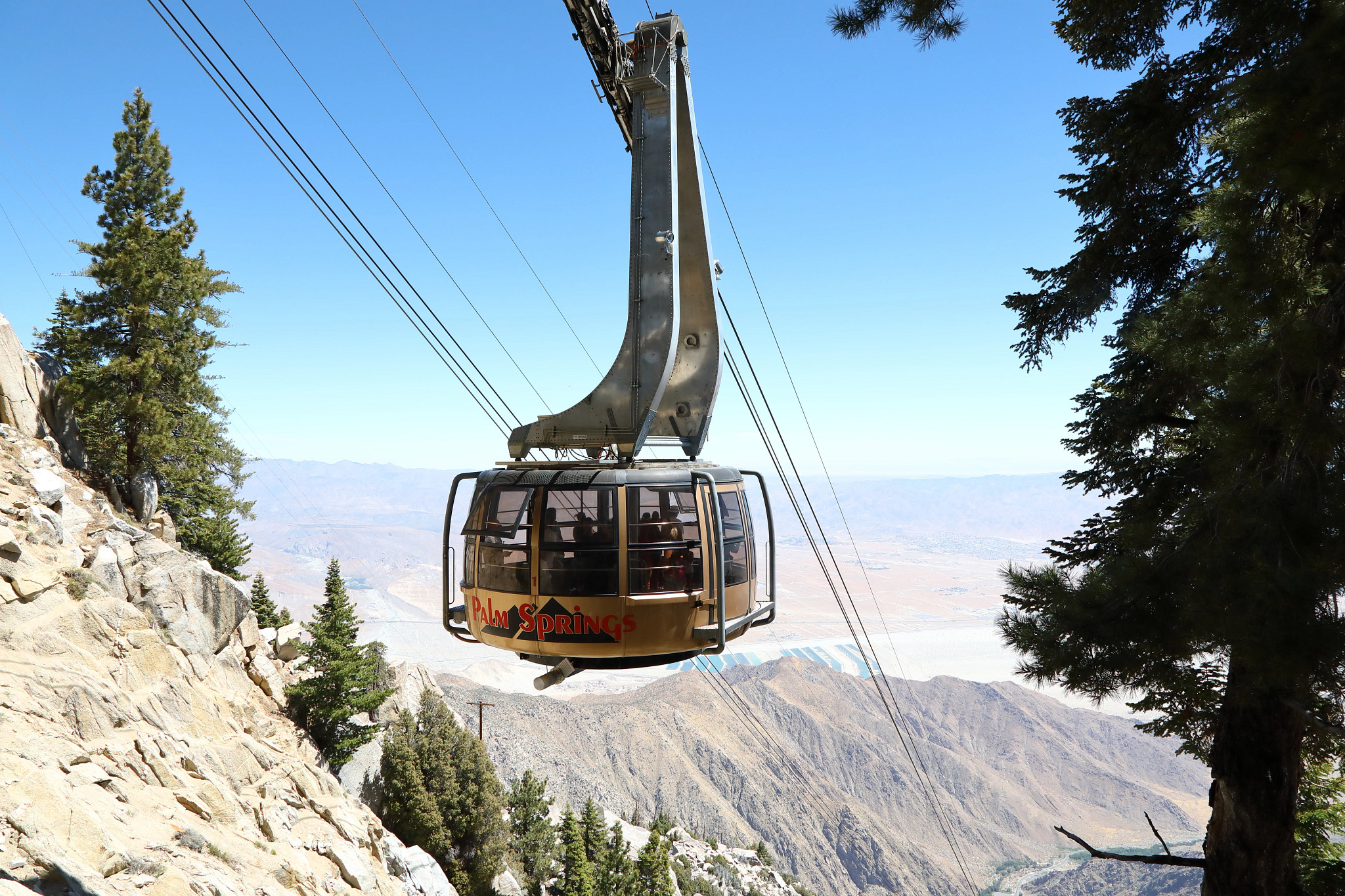 a tramcar traveling on the Palm Springs Aerial Tramway
