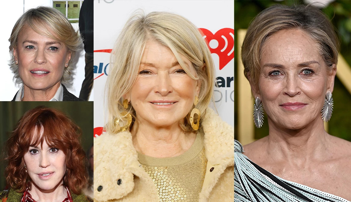 A photo collage of Robin Wright, Molly Ringwald, Martha Stewart and Sharon Stone