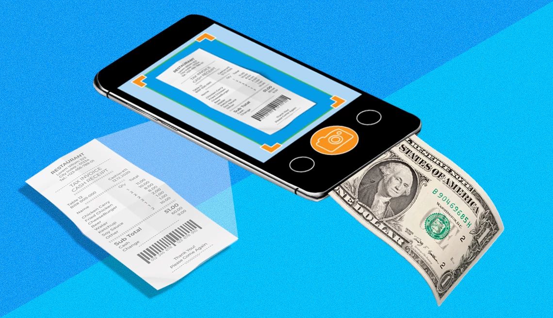The Pros and Cons of Receipt Apps money coming out of a phone with a receipt next to it