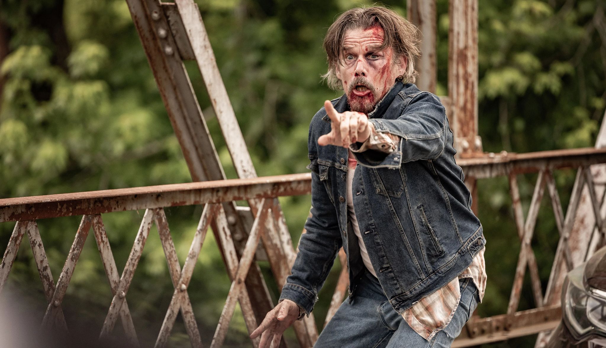 AARP Fall TV Preview 2025 a bloodied ethan hawke emoting in a scene from the lowdown