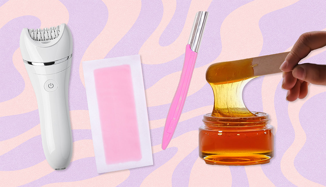 Get Rid of Facial Hair facial hair removal tools on pink background